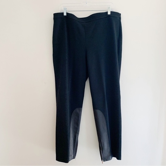 ST. JOHN Leather Patch Pants 16 Wool Blend Knit Black - Picture 1 of 8